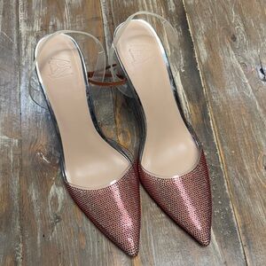 AAJ By Aminah Saatva Rhinestone Pointd-Toe Slingback Pumps Red